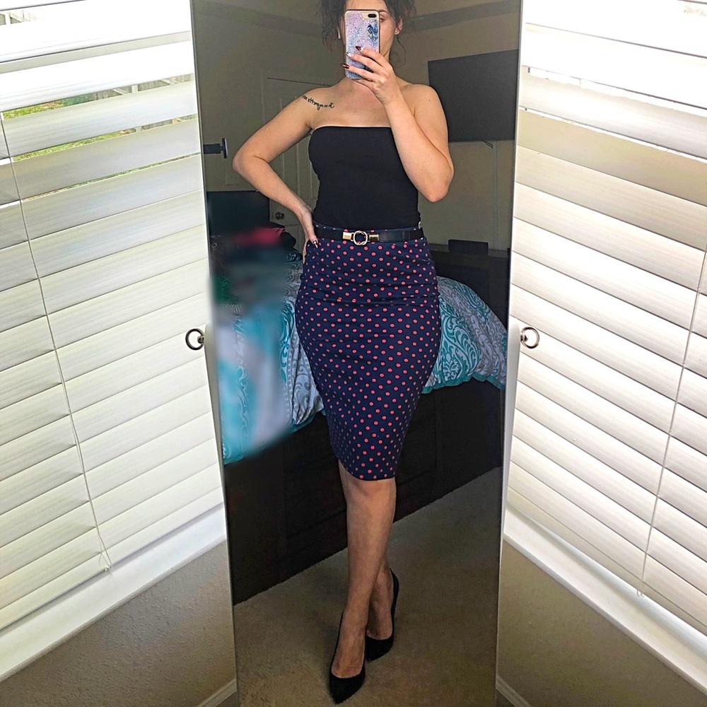 H&M polka dot midi pencil skirt size M